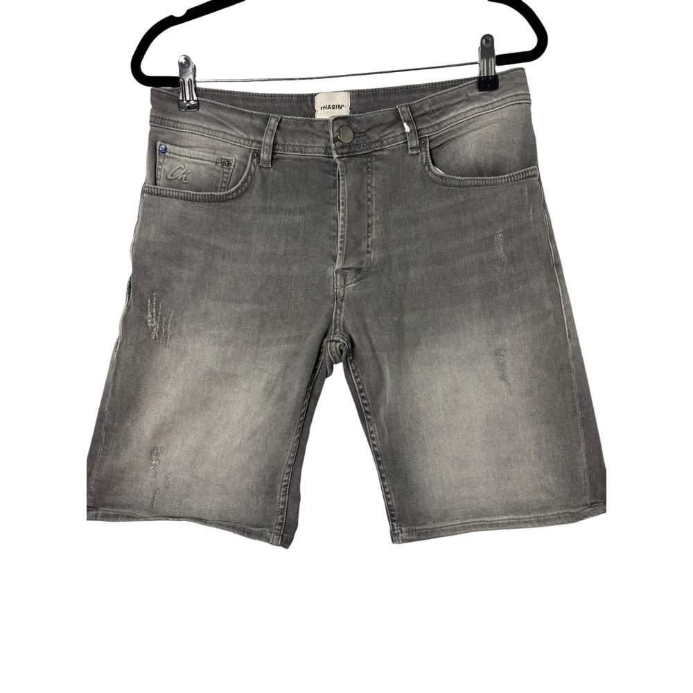 Chasin' Grey‎ Distressed Denim Shorts Button Fly Size M Mens Womens